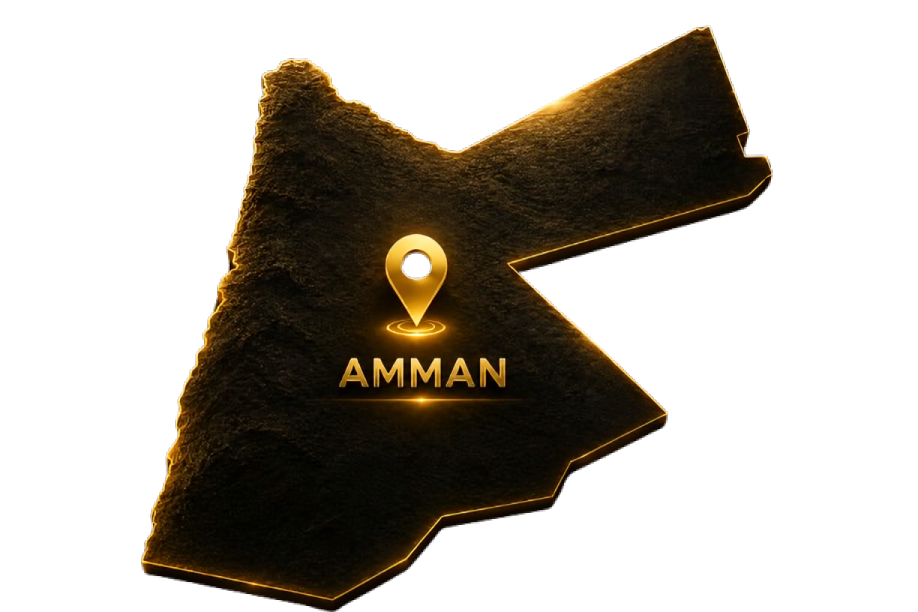 Luxury black and gold map of Jordan highlighting Amman with a central gold pin.